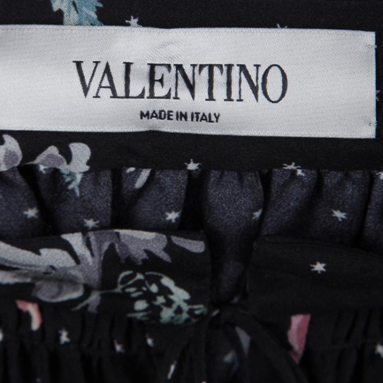 Pre Owned Valentino Black Silk Floral Printed Long Sleeve Top S