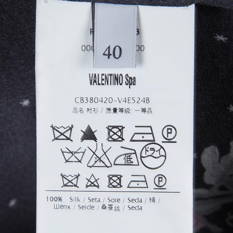 Pre Owned Valentino Black Silk Floral Printed Long Sleeve Top S