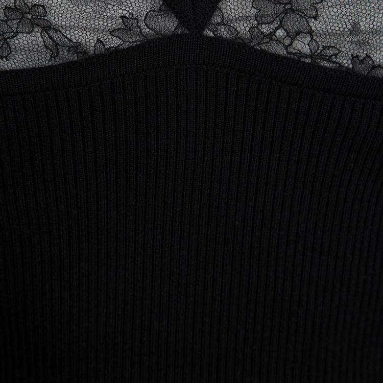 Pre Owned Valentino Black Rib Knit Lace Insert Top S