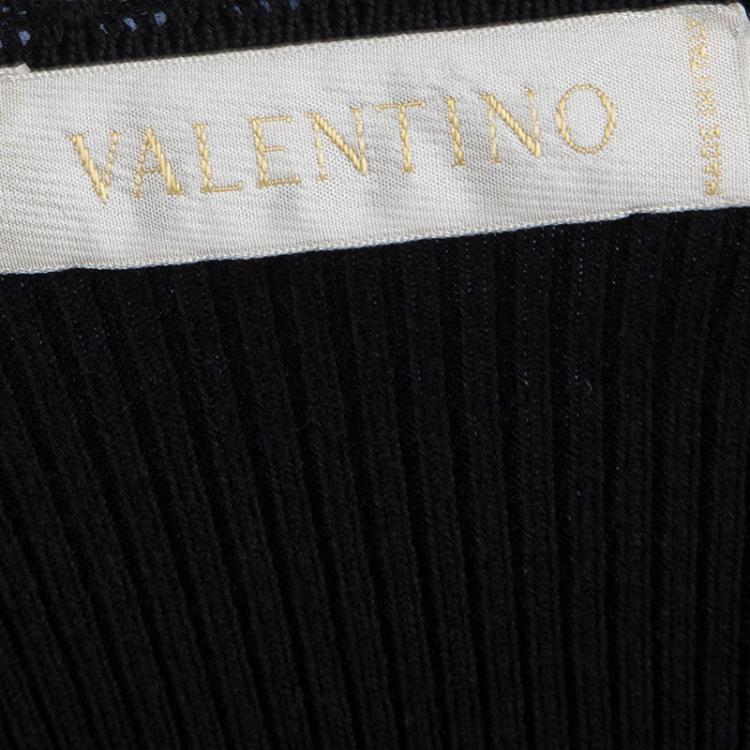 Pre Owned Valentino Black Rib Knit Lace Insert Top S