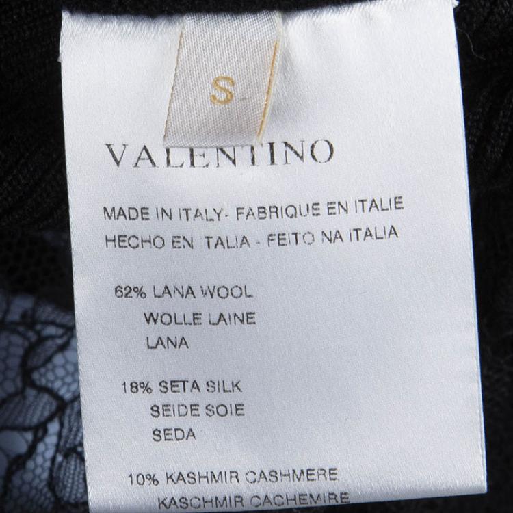 Pre Owned Valentino Black Rib Knit Lace Insert Top S