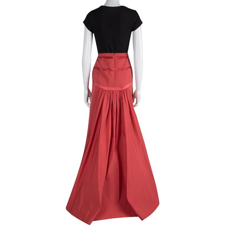 Pre Owned Valentino Red Bow Detail Gathered High Low Maxi Skirt L
