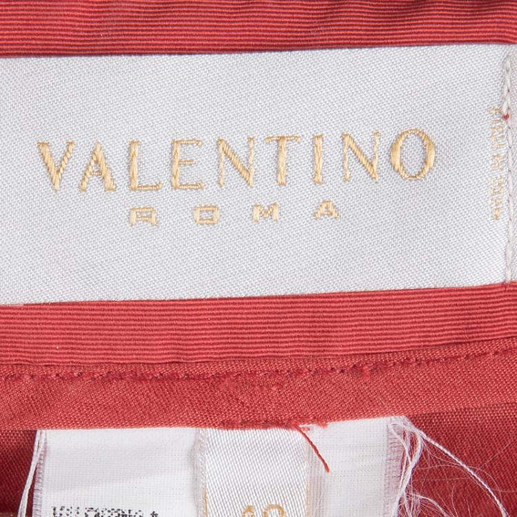 Pre Owned Valentino Red Bow Detail Gathered High Low Maxi Skirt L