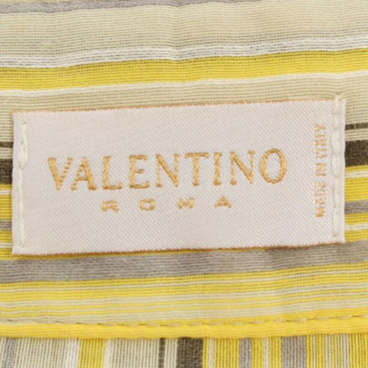 Pre Owned Valentino Yellow Striped Front Knot Top S