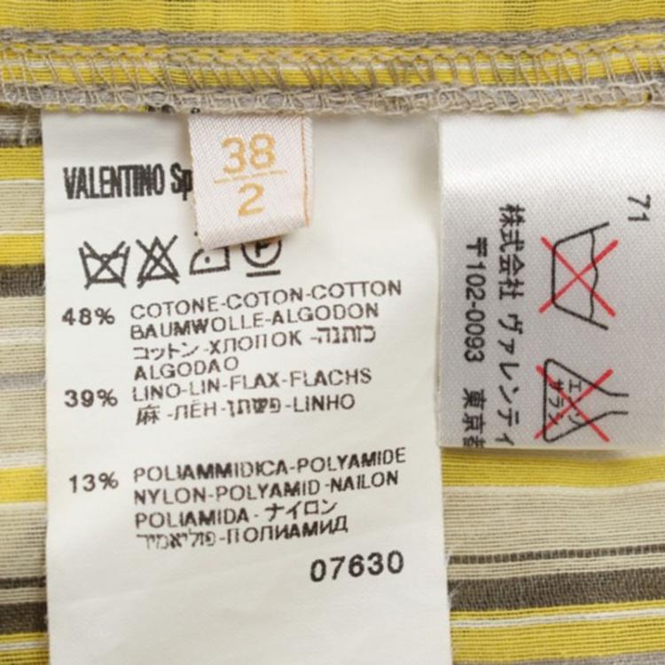 Pre Owned Valentino Yellow Striped Front Knot Top S