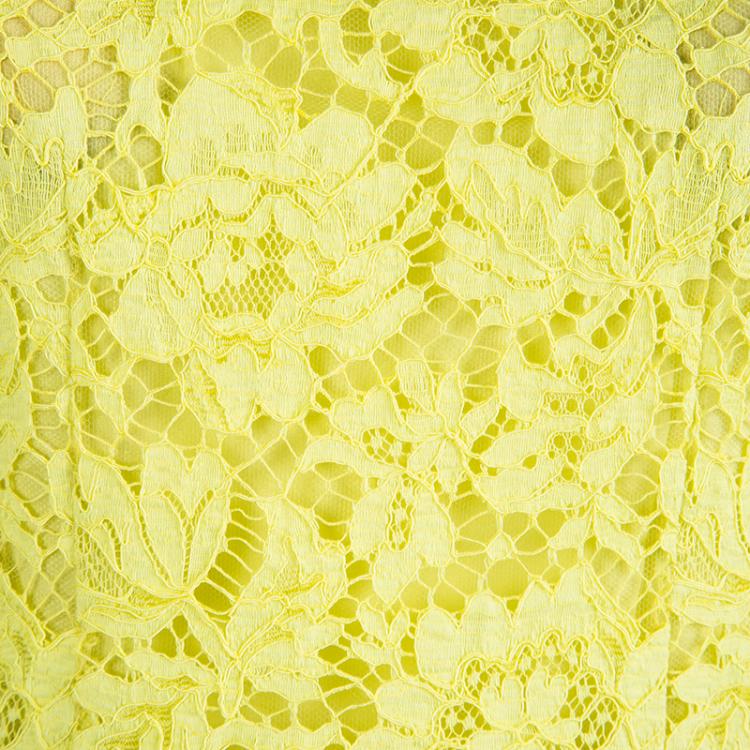 Pre Owned Valentino Yellow Lace Sleeveless Sheath Dress M