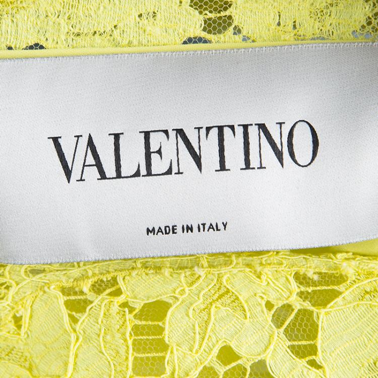 Pre Owned Valentino Yellow Lace Sleeveless Sheath Dress M