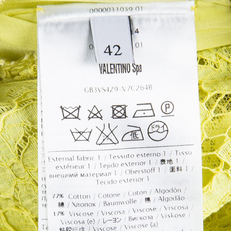 Pre Owned Valentino Yellow Lace Sleeveless Sheath Dress M