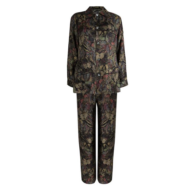 Pre Owned Valentino Multicolor Butterfly Printed Silk Pyjama Set M