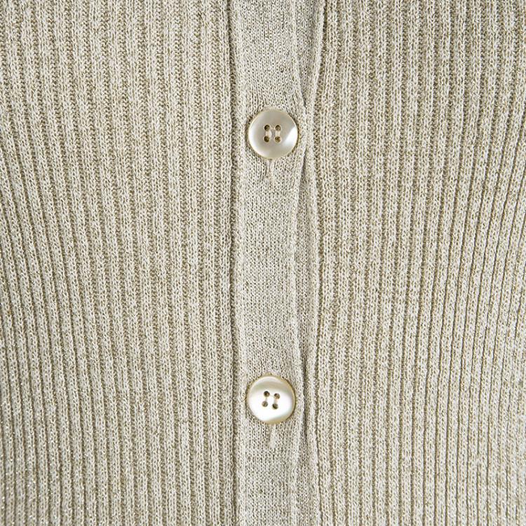 Pre Owned Valentino Gold Lurex Ribbed Knit Lace Detail Top M