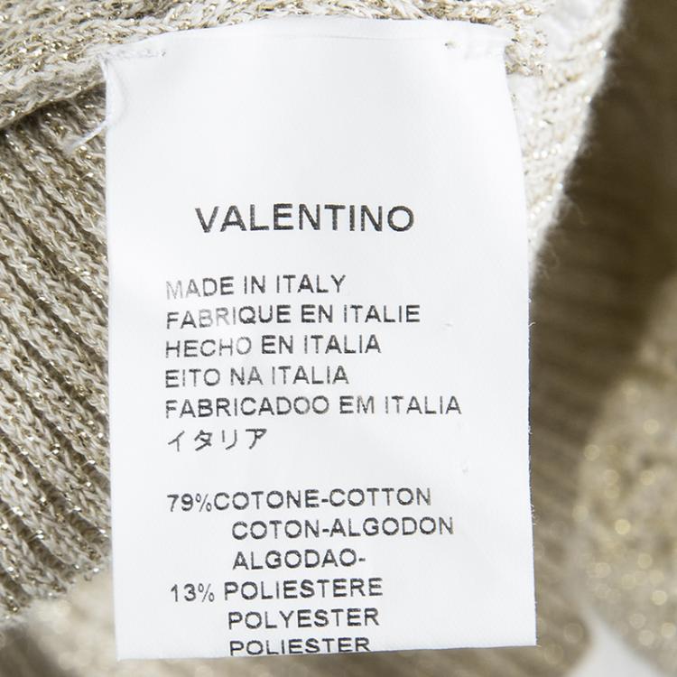 Pre Owned Valentino Gold Lurex Ribbed Knit Lace Detail Top M