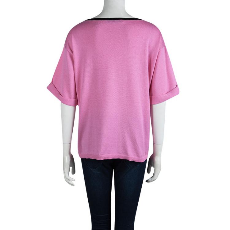 Pre Owned Valentino Pink Knit Scallop Lace Applique Detail Top XL