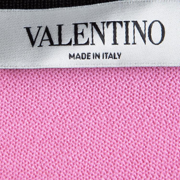 Pre Owned Valentino Pink Knit Scallop Lace Applique Detail Top XL