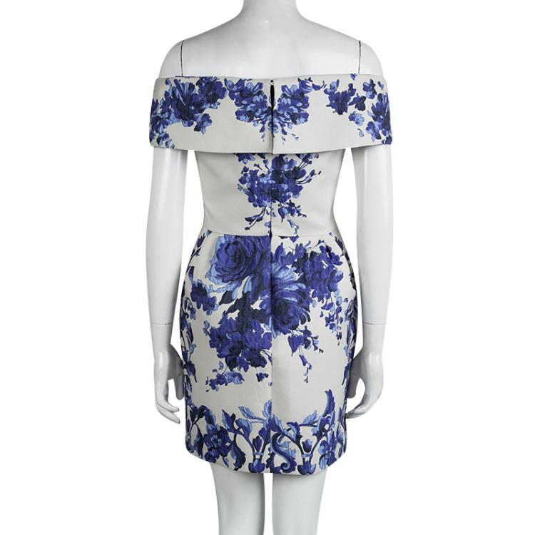 Pre Owned Valentino Floral Jacquard Off-Shoulder Dress M