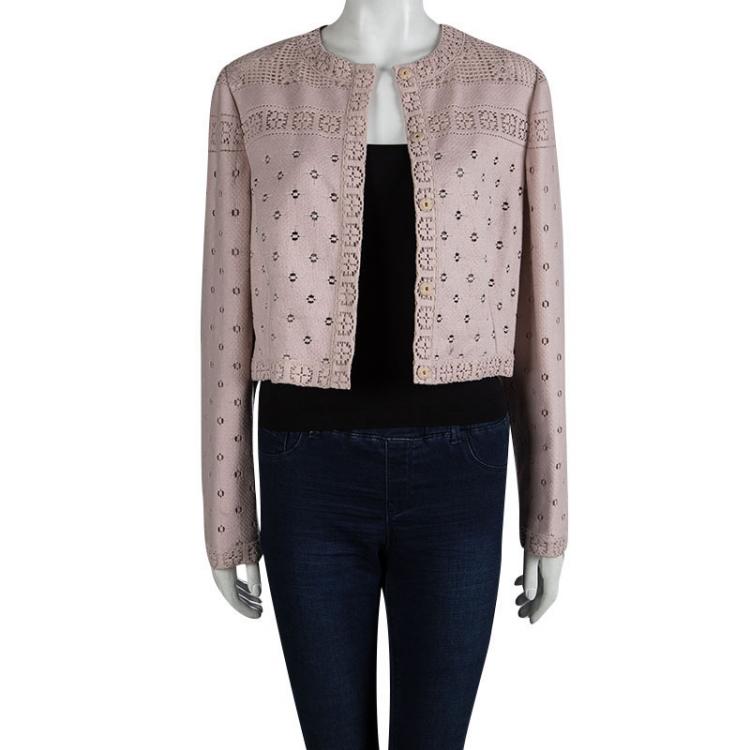 Pre Owned Valentino Pastel Pink Cut Out Detail Cropped Jacket L