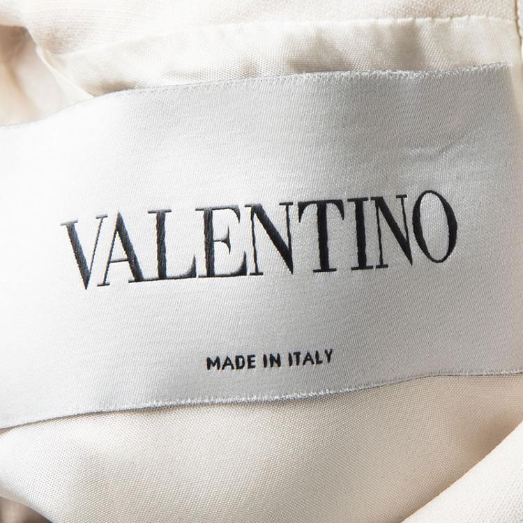 Pre Owned Valentino Cream Contrast Bow Tie Detail Short Sleeve Shift Dress S