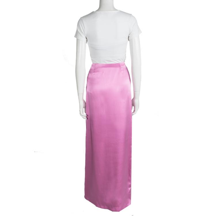Pre Owned Valentino Hot Pink Silk Draped Maxi Skirt S