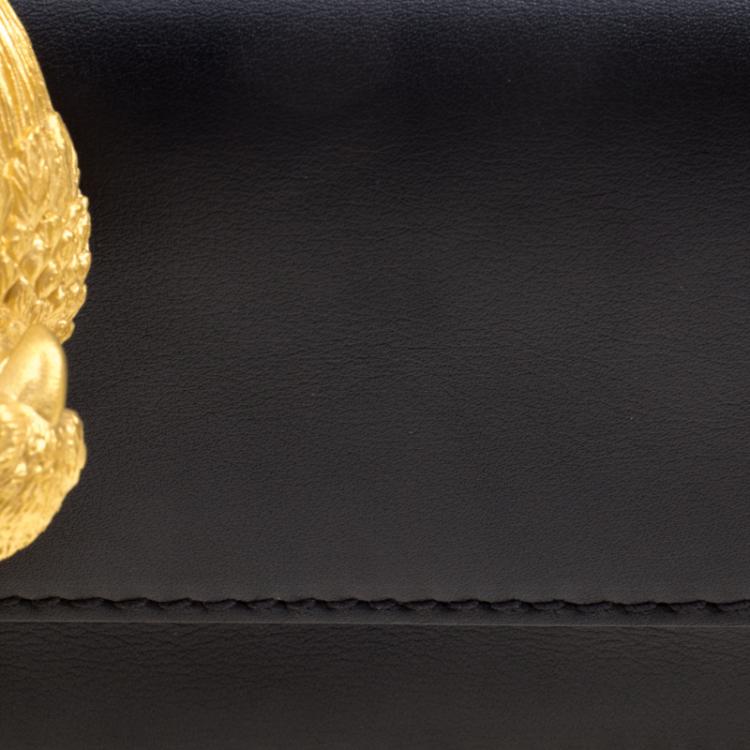 Pre Owned Valentino Black Leather Wristlet Bracelet Clutch