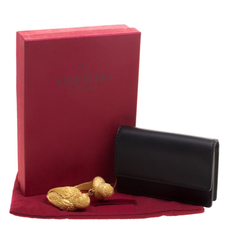 Pre Owned Valentino Black Leather Wristlet Bracelet Clutch