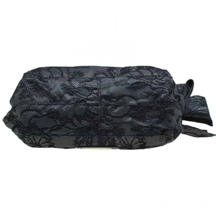 Pre Owned Valentino Black All Lace Medium Nuage Bow Hobo