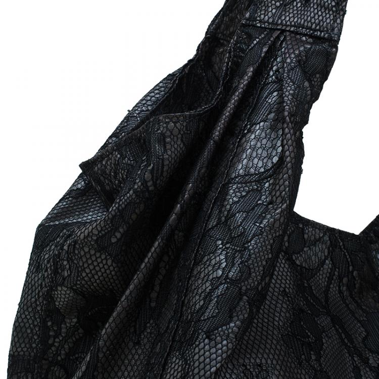 Pre Owned Valentino Black All Lace Medium Nuage Bow Hobo