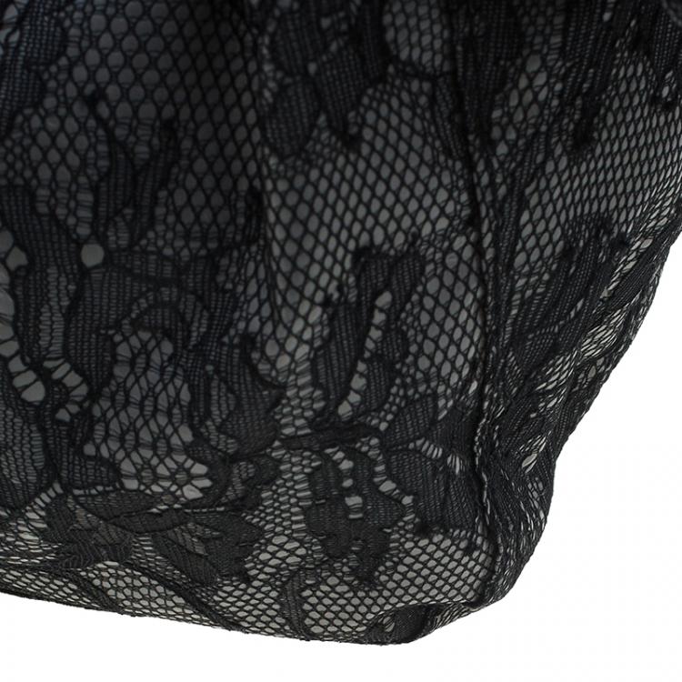 Pre Owned Valentino Black All Lace Medium Nuage Bow Hobo