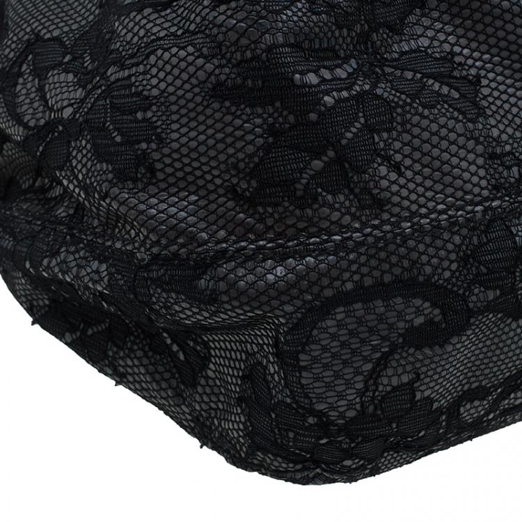 Pre Owned Valentino Black All Lace Medium Nuage Bow Hobo