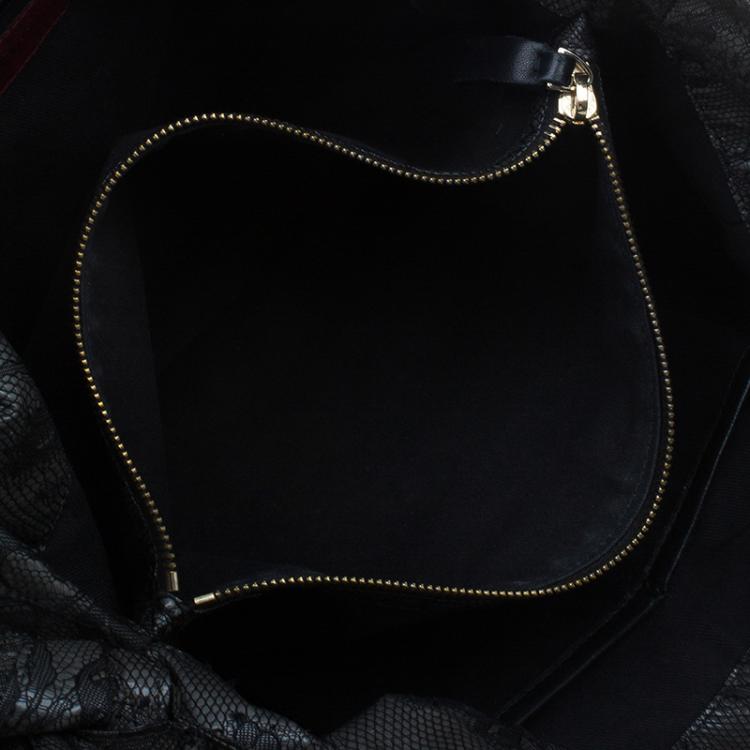 Pre Owned Valentino Black All Lace Medium Nuage Bow Hobo