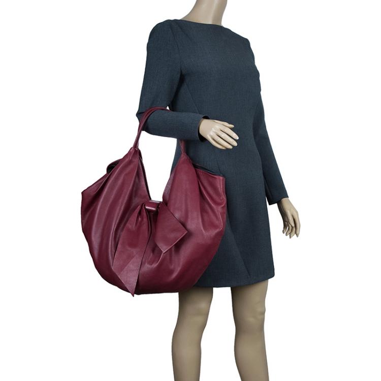 Pre Owned Valentino Red Nappa Leather Folie Bow Hobo