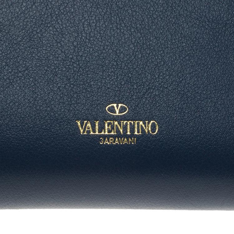 Pre Owned Valentino Blue Leather Medium Rockstud Zip Around Wallet