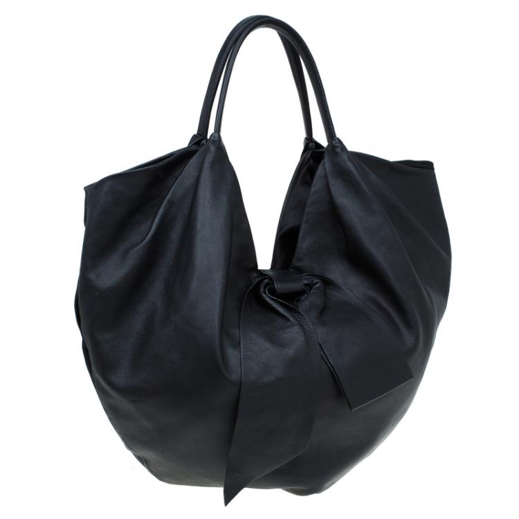 Pre Owned Valentino Black Nappa Leather Folie Bow Hobo