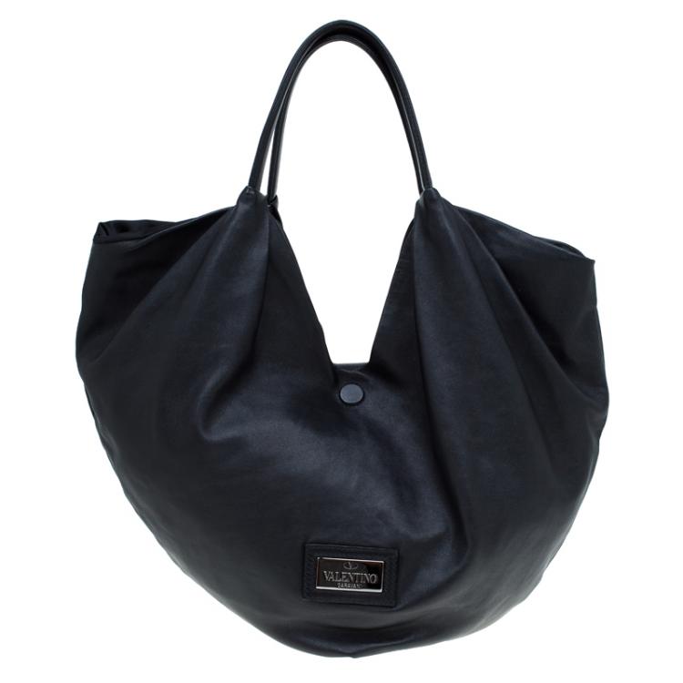 Pre Owned Valentino Black Nappa Leather Folie Bow Hobo