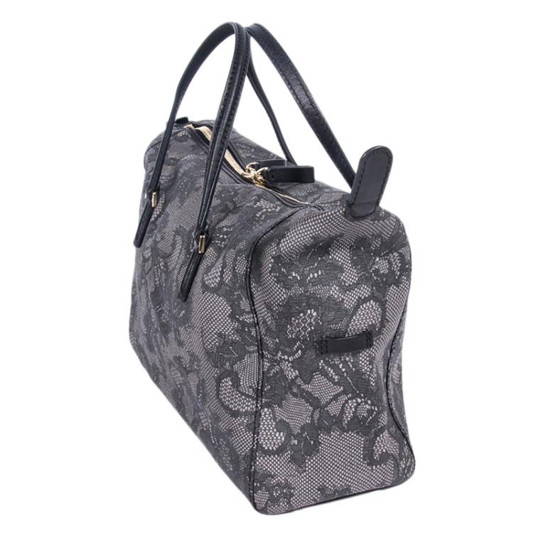 Pre Owned Valentino Grey Lace Floral Duffle Bag