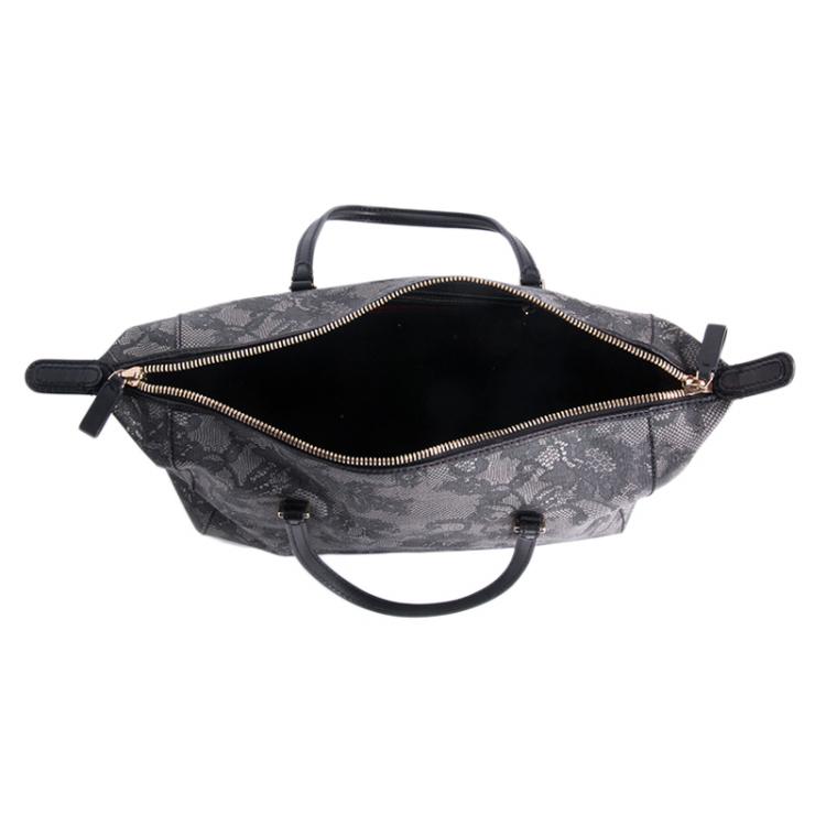 Pre Owned Valentino Grey Lace Floral Duffle Bag