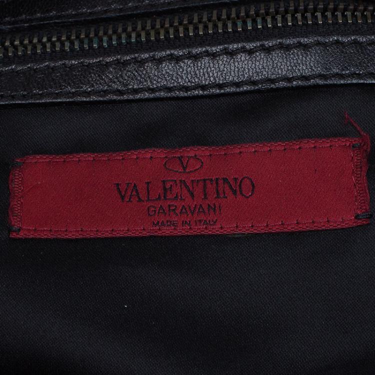 Pre Owned Valentino Black Nappa Leather Studded Folie Bow Hobo