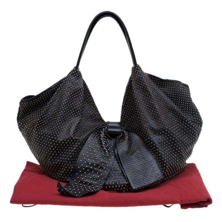Pre Owned Valentino Black Nappa Leather Studded Folie Bow Hobo