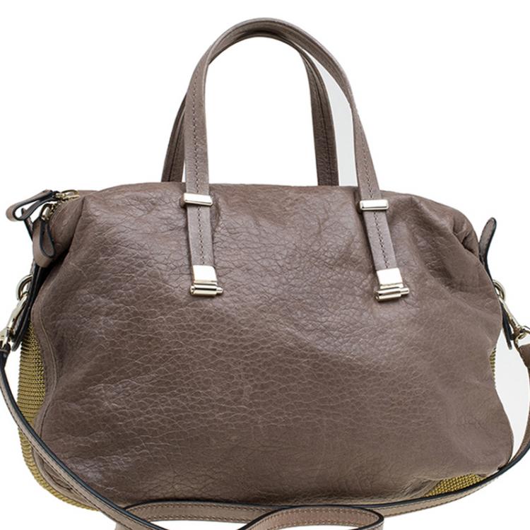 Pre Owned Valentino Brown/Gold Leather and Metal Mesh Top Handle Bag