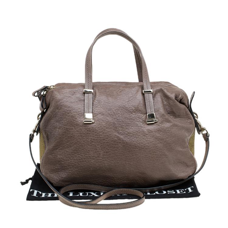 Pre Owned Valentino Brown/Gold Leather and Metal Mesh Top Handle Bag