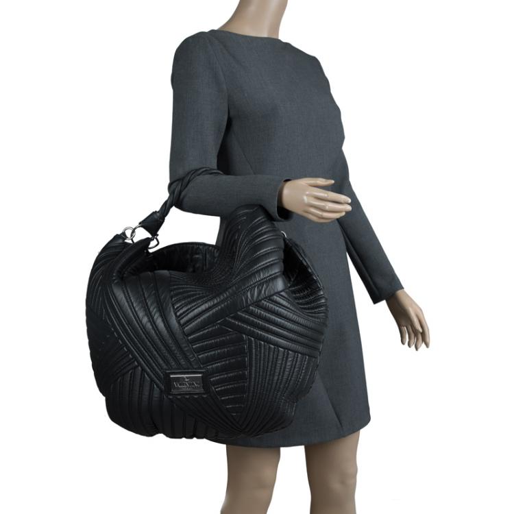 Pre Owned Valentino Black Leather Braided Stitch Hobo