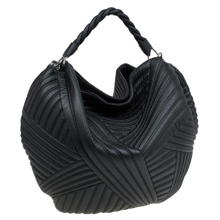 Pre Owned Valentino Black Leather Braided Stitch Hobo