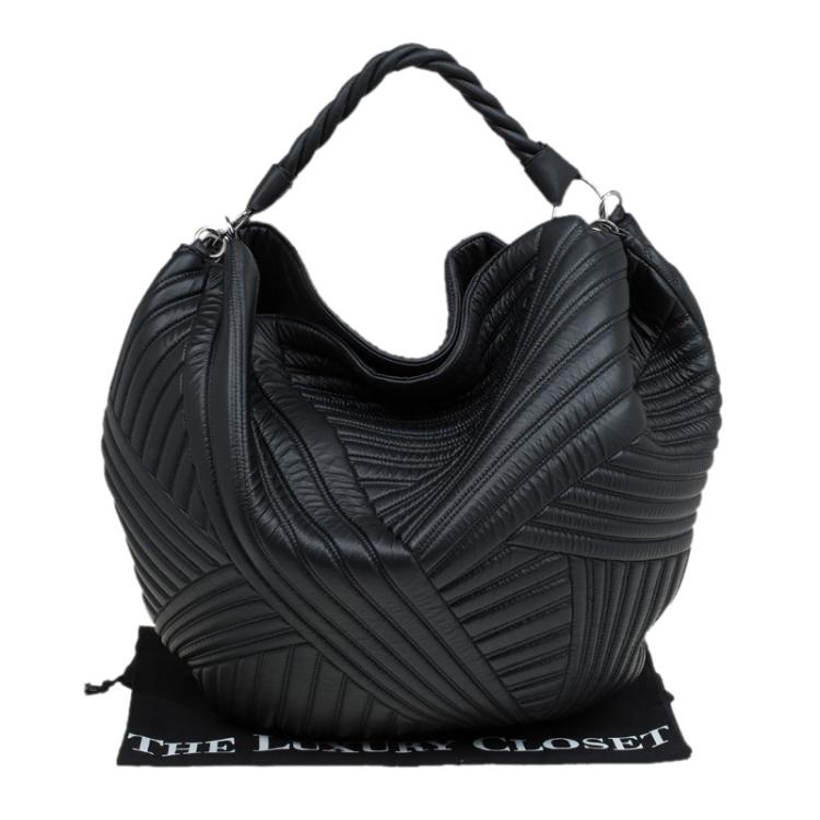 Pre Owned Valentino Black Leather Braided Stitch Hobo