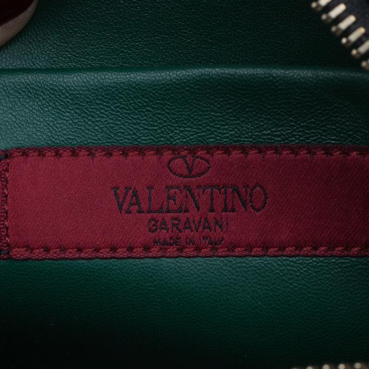 Pre Owned Valentino Green/Black Leather Mini Rockstud Top Handle Bag