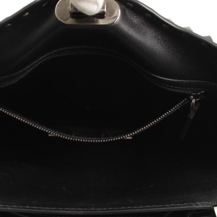 Pre Owned Valentino Black Leather Rockstud Flip Lock Messenger Bag