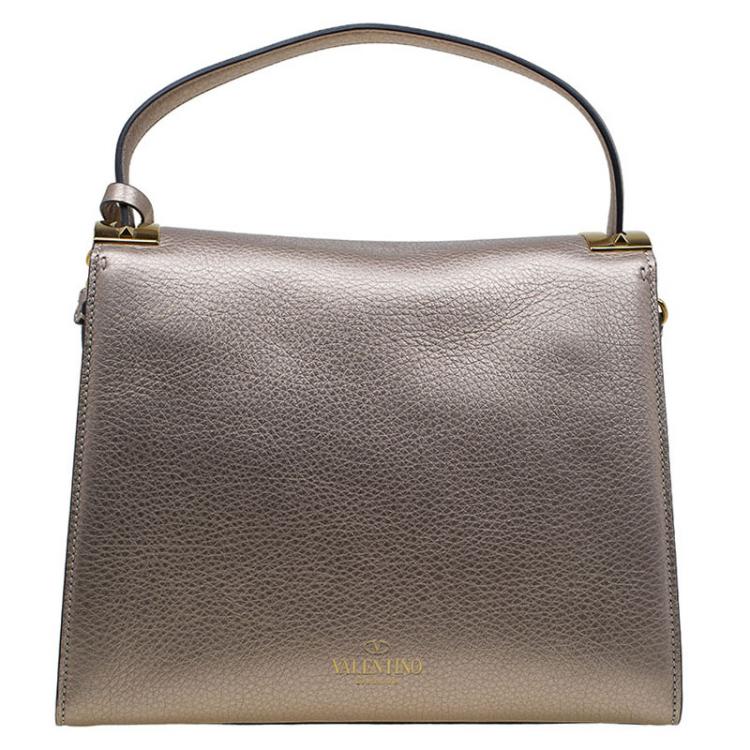 Pre Owned Valentino Metallic Beige Pebbled Leather My Rockstud Tote