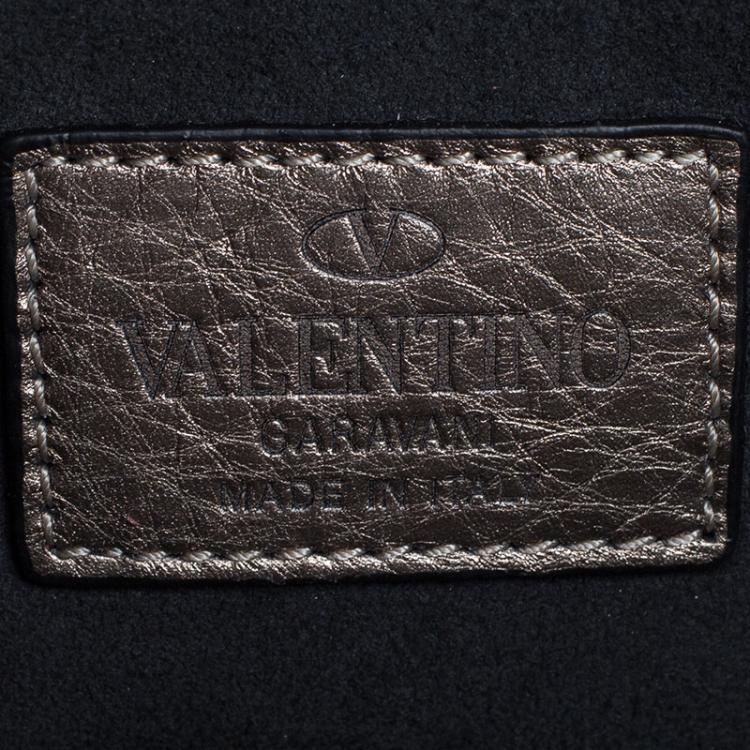 Pre Owned Valentino Metallic Beige Pebbled Leather My Rockstud Tote