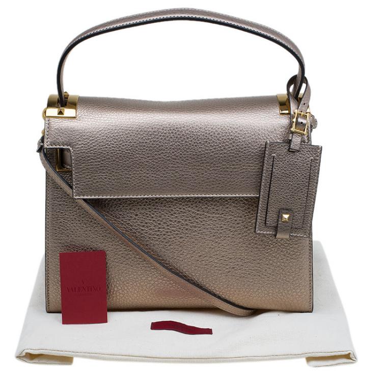 Pre Owned Valentino Metallic Beige Pebbled Leather My Rockstud Tote