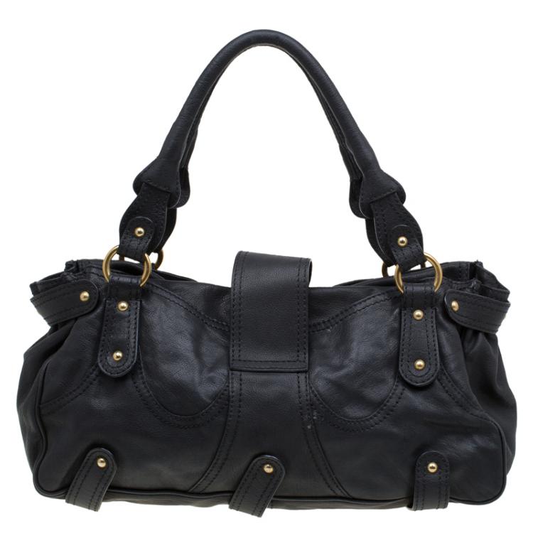 Pre Owned Valentino Black Leather and Crystal Catch Satchel