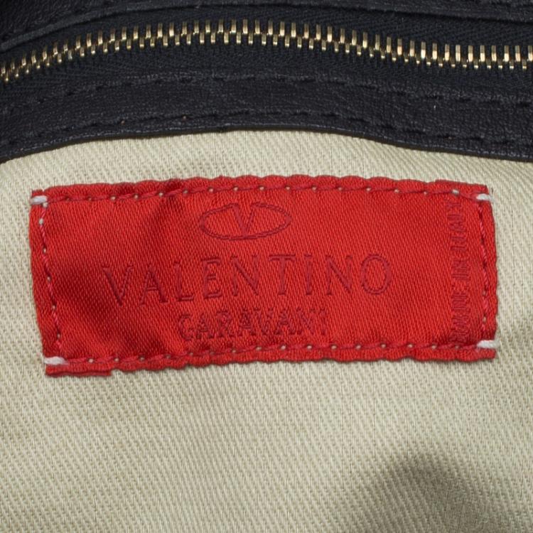 Pre Owned Valentino Black Leather and Crystal Catch Satchel