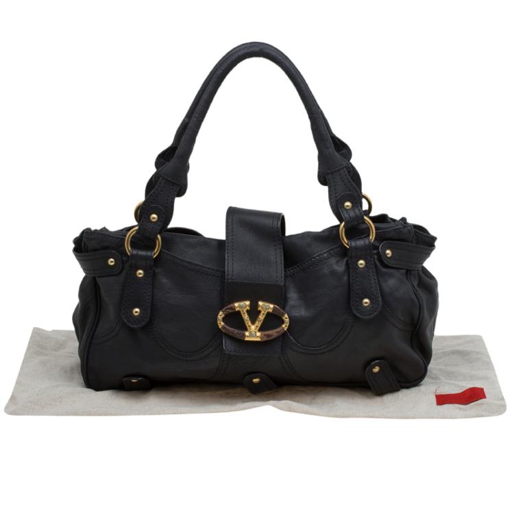Pre Owned Valentino Black Leather and Crystal Catch Satchel