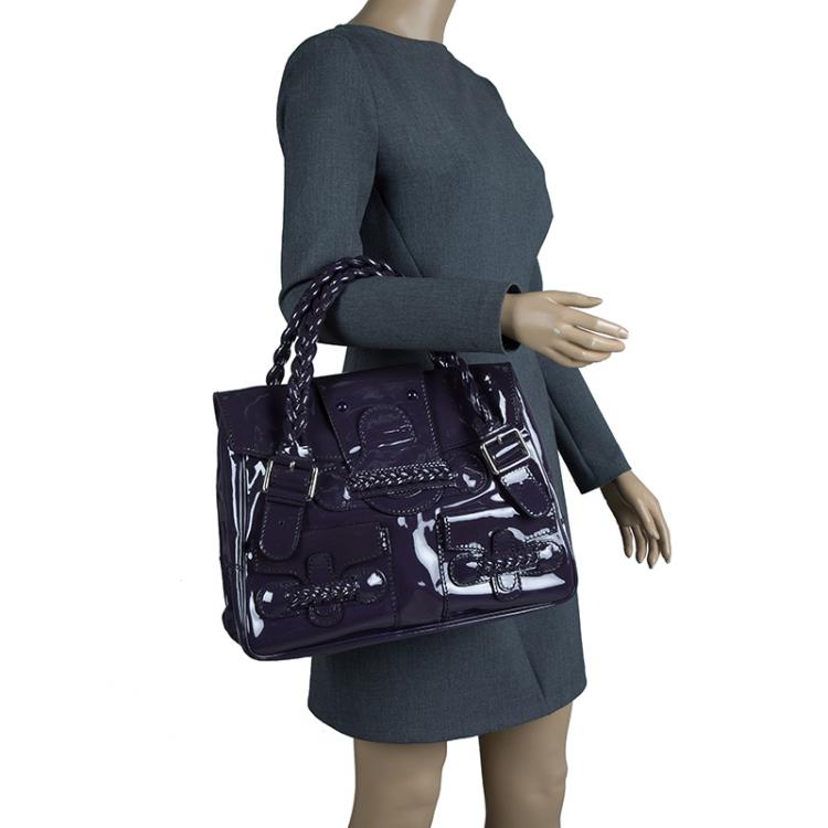 Pre Owned Valentino Purple Patent Leather Histoire Satchel